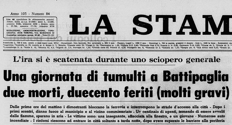 Battipaglia, la memoria del 9 aprile 1969