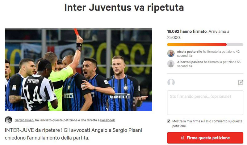 «Inter-Juve da ripetere». Angelo e Sergio Pisani lanciano la petizione
