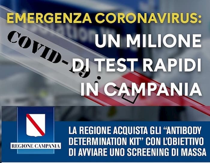 Regione Campania, screening di massa: 1 milione di test rapidi per la diagnosi del Covid-19