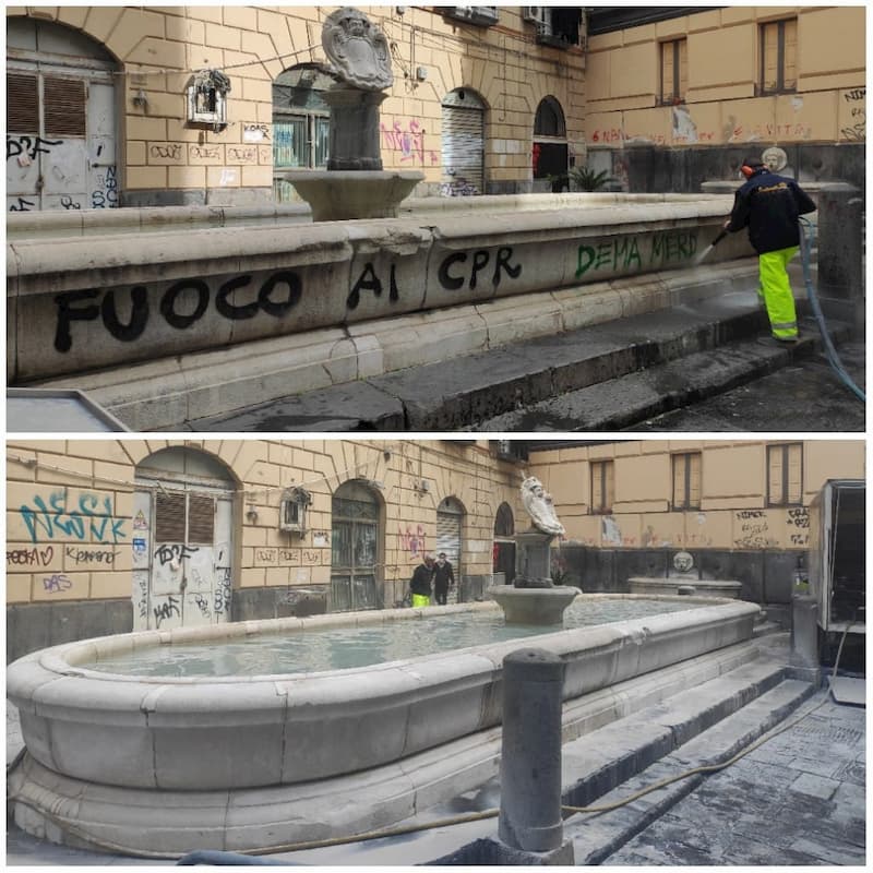 Napoli, ripulite le fontana della Scapigliata e del Capone